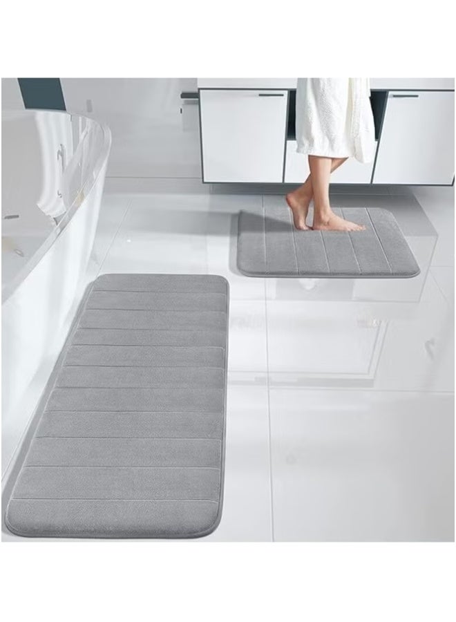 MunKan 2-Piece Soft Velvet Non Slip Floor Mat Set ,Kitchen Rugs,Washable, Non-Skid Soft Absorbent Kitchen Mats Set for Floor - 120X40+60X40 CM ( Grey) - Image 3